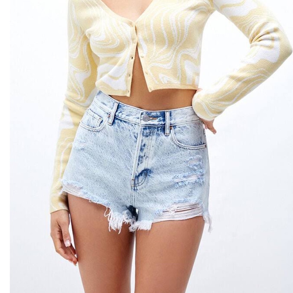 Fringe High Waist Jean Shorts, Size 27